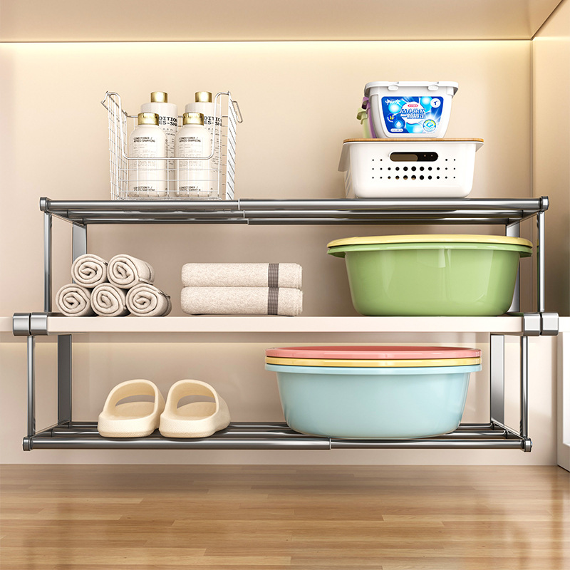 Bathroom punch-free hanging retractable basin storage rack…