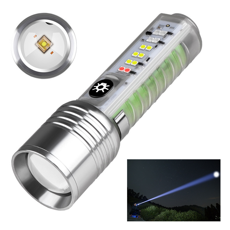 Cross-border new 30W White laser mini zoom transparent flashlight with pen clip magnet four light source strong flashlight