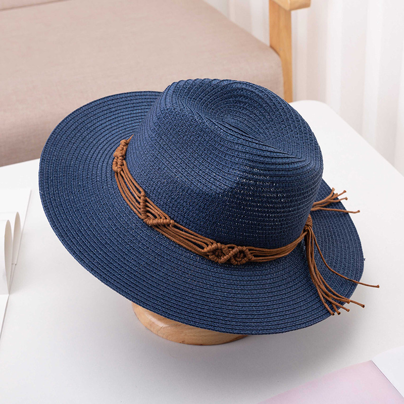 春夏草編男女中性款草帽個性時尚簡約裝飾帽子夏季遮陽帽休閒禮帽