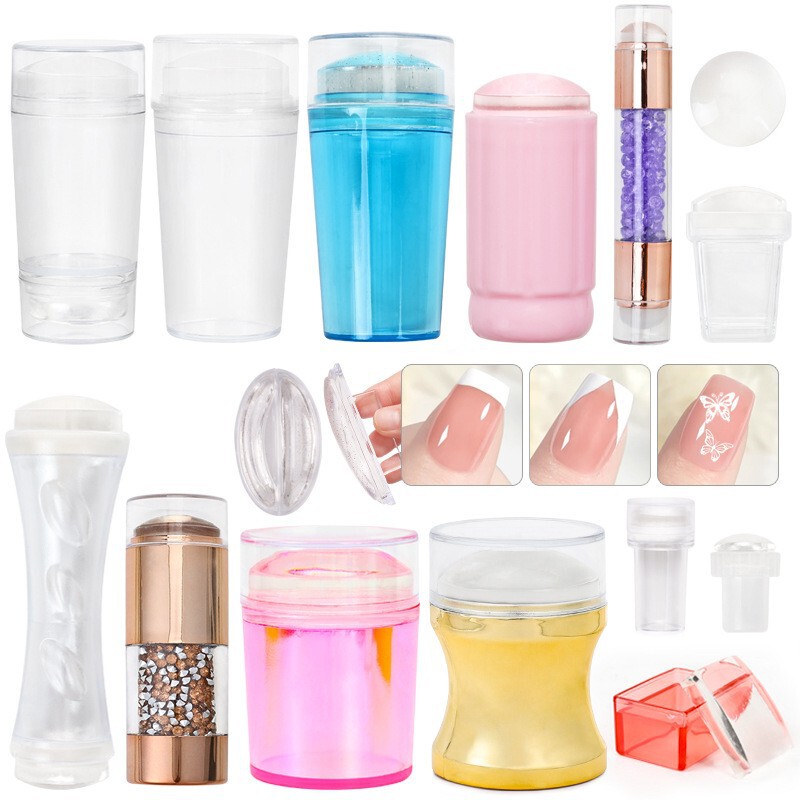 Cross-border nail art new silicone single and double head with cover French seal full set of nail DIY printing tools