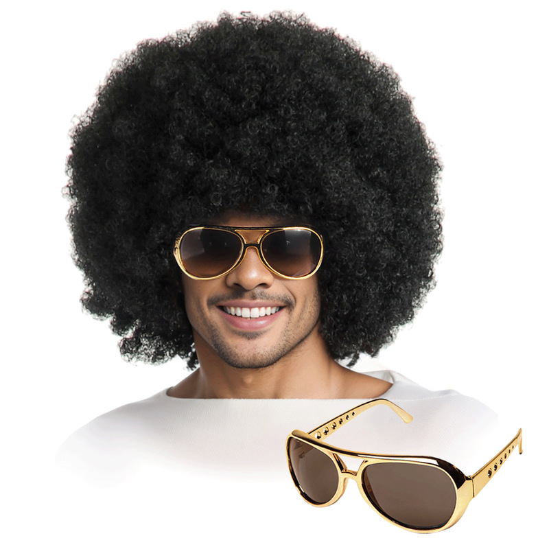 Party Beard suit Glasses Props DISCO Necklace Performance Rock African Wig Glasses Hippie Disco