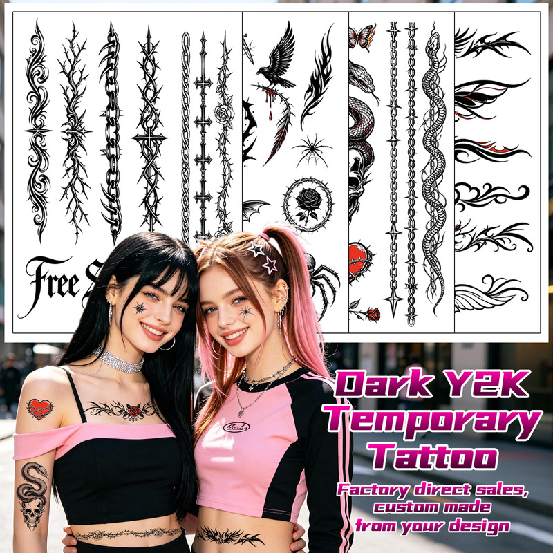 Cross-border Millennial Dark Y2K Tattoo Stickers with a High-End Punk Style, Featuring Hearts, Skulls, and Succub Designs, Temporary Tattoo Stickers Cross-border Millennial Dark Y2K Tattoo Stickers with a High-End Punk Style, Featuring Hearts, Skulls, and Succub Designs, Temporary Tattoo Stickers