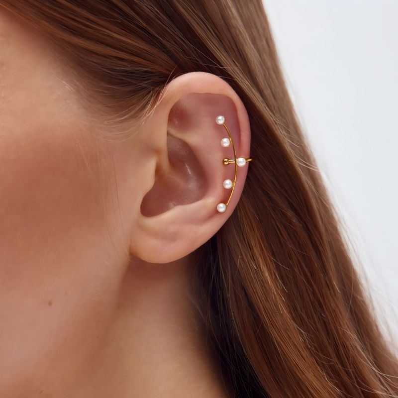 Europa y los Estados Unidos Ins viento red 18k oro titanio abrazadera de orejas de acero sin agujeros de alto nivel nicho de alto nivel no se desvanece abrazadera de orejas óseas