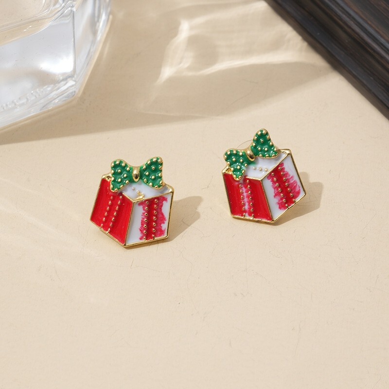 Christmas Earrings Alloy Jewelry New Year Metal Snowflake Christmas Tree Santa Gift Decoration Diamond Wholesale Qwerty