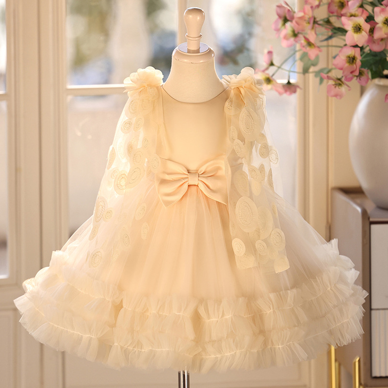 Vestido formal transfronterizo para niñas con chal y falda abullonada, vestido de niña de las flores, traje de actuación para presentadora, vestido de princesa.