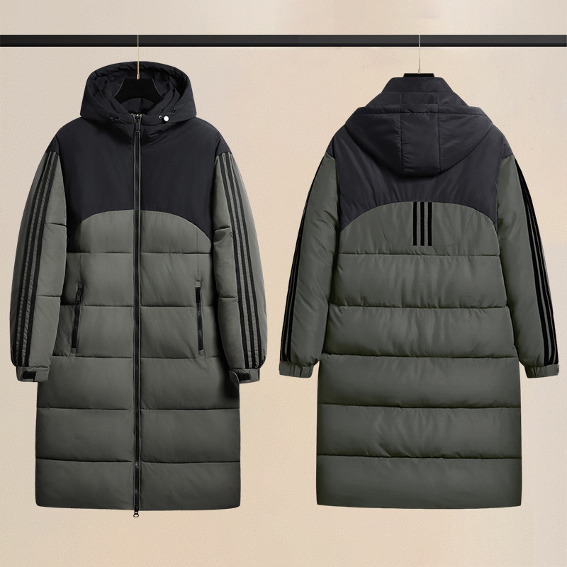 Transfronterizos invierno con capuzas de algodón hombre plumón de marca de moda de rodilla de tres barras chaqueta de algodón de invierno