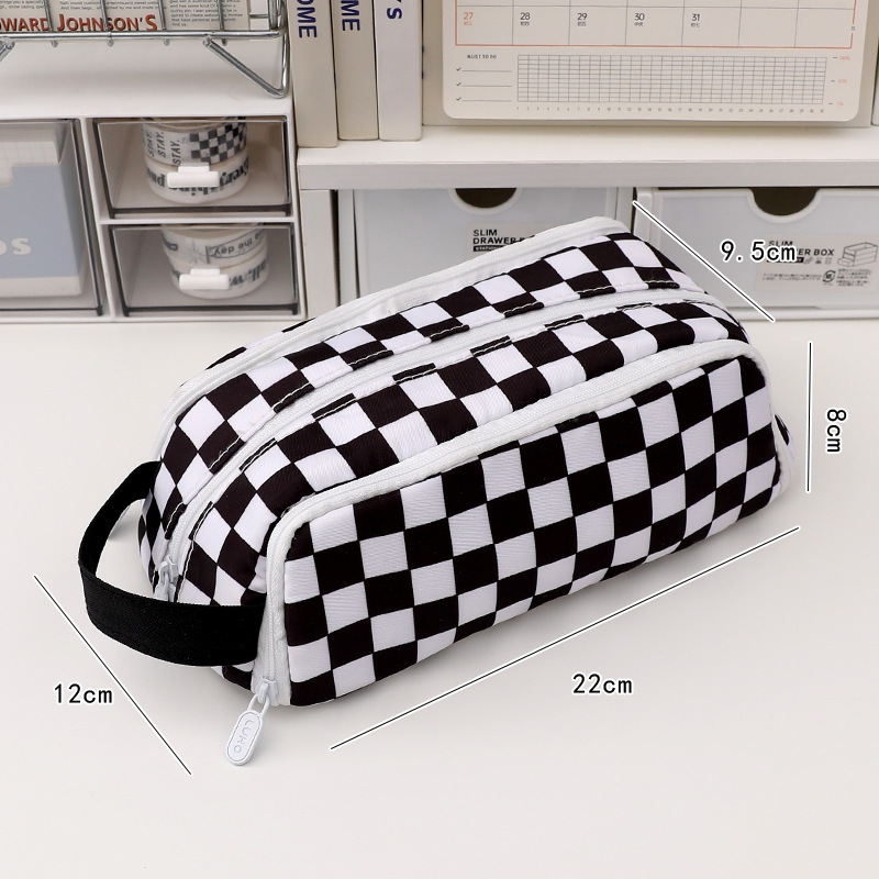 Bolsa de bolígrafo de gran capacidad de tablero de ajedrez de alto valor visual simple papelería almacenamiento bolsa multifuncional dividida