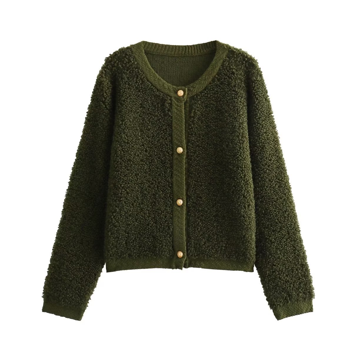3-color button embellished looped for women, 2023 autumn new knitted cardigan_voghion.com