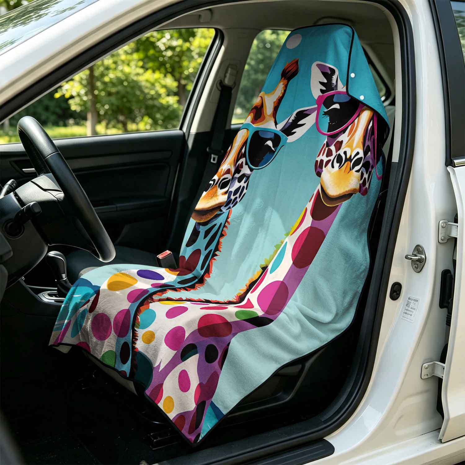 Printed bath towel and car seat cover 2-in-1, ultra-fine fiber outdoor beach and car dual-use universal seat cushion