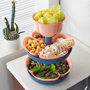Household rotating hot pot cooking plate three-layer creative fruit platter vegetable draining basket hot pot side dish wholesale