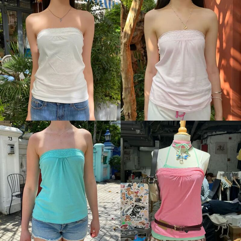 BM style new light pink pure desire lace tube top for women, slim fit, versatile for layering or wearing alone BM style new light pink pure desire lace tube top for women, slim fit, versatile for layering or wearing alone