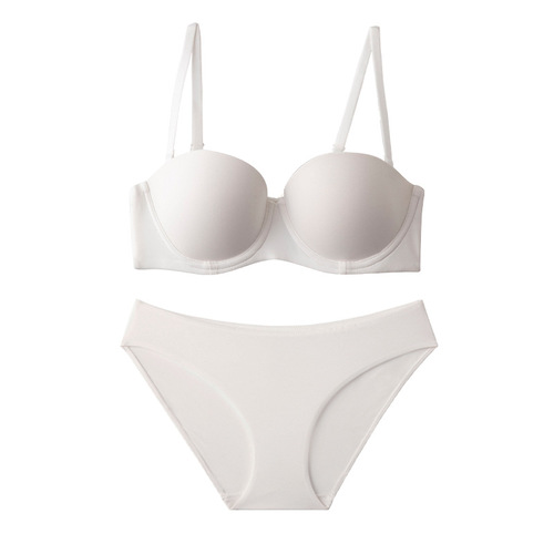 Simple underwear for women with small breasts, casual push-up bra, thin top, thick bottom, comfortable half-cup bra set