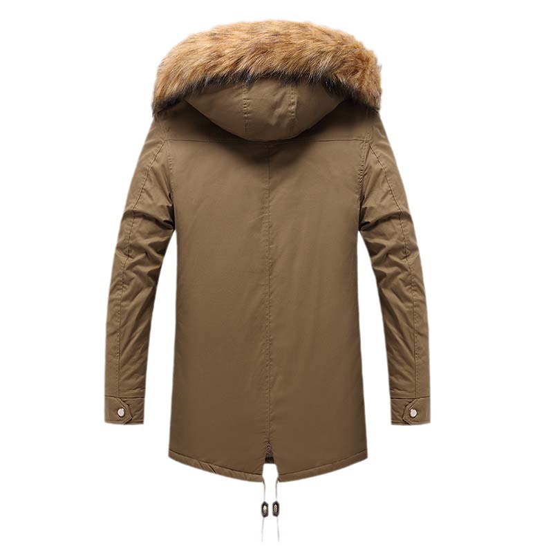 Nuevo otoño y invierno 2023 ropa de algodón transfronteriza para hombres cardigan medio largo moda urbana con capuzas de cuello vertical abrigo de algodón