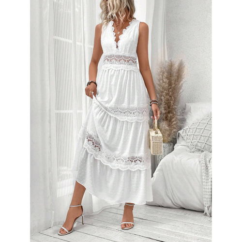 Cross-border 2026 Amazon European and American summer new VCAY women's lace splicing V-neck sleeveless dress