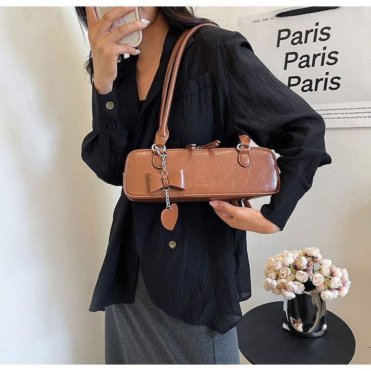 Solid Color, Bow Knot Pattern Women's Medium Pu Leather Solid Color Bow Knot Streetwear Square Zipper Underarm Bag