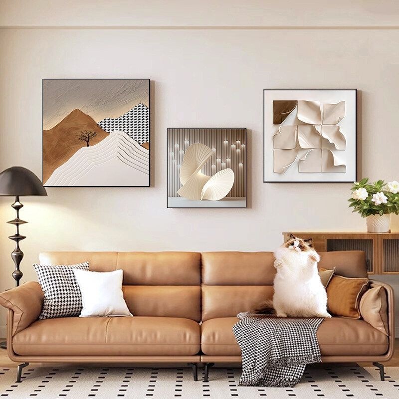 Minimalist and elegant living room decorative painting, abstract art sofa background wall hanging painting, French art combination wall painting Minimalist and elegant living room decorative painting, abstract art sofa background wall hanging painting, French art combination wall painting