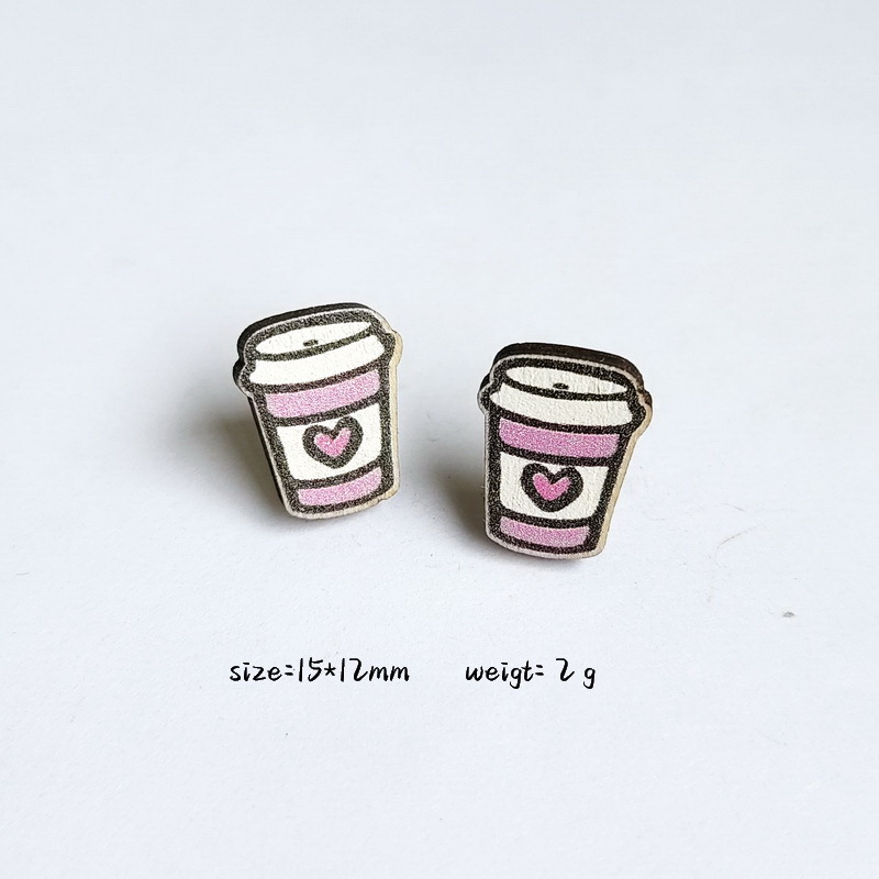 1 Pair Cartoon Style Book Rainbow Apple Wood Printing Women's Ear Studs display picture 11