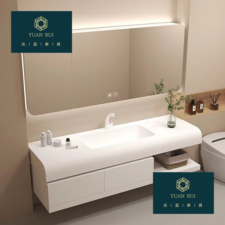 New Skin-Feel Integrated Basin Bathroom Cabinet Bathroom Washbasin Simple Smart Bathroom Cabinet Smart Mirror Cabinet