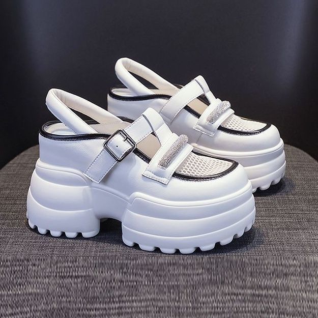 PLOVER sandalias de tacones de altura para mujeres de verano 2024 nuevos zapatos casuales de malla de tacones inclinados