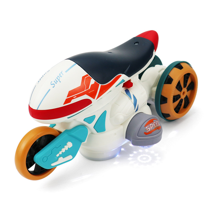 Nuevos productos transfronterizos, juguetes universales eléctricos para niños, acrobacias, motocicletas giratorias, luces, música, deriva, coches de juguete deformados