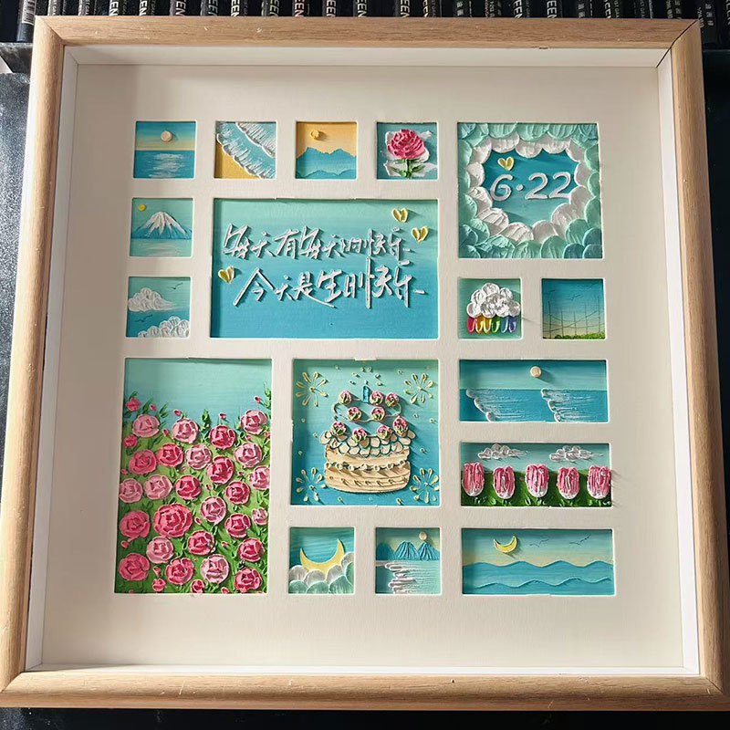 Birthday Gift Hollow 36-Square Grid Picture Frame Homemade Handmade DIY Oil Painting Table for Boyfriend and Girlfriend Best Friend Finished Product Birthday Gift Hollow 36-Square Grid Picture Frame Homemade Handmade DIY Oil Painting Table for Boyfriend and Girlfriend Best Friend Finished Product