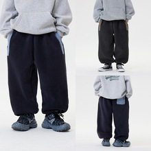 【粉丝专享清仓五折】不退不换男童加绒束脚长裤日系撞色休闲裤潮