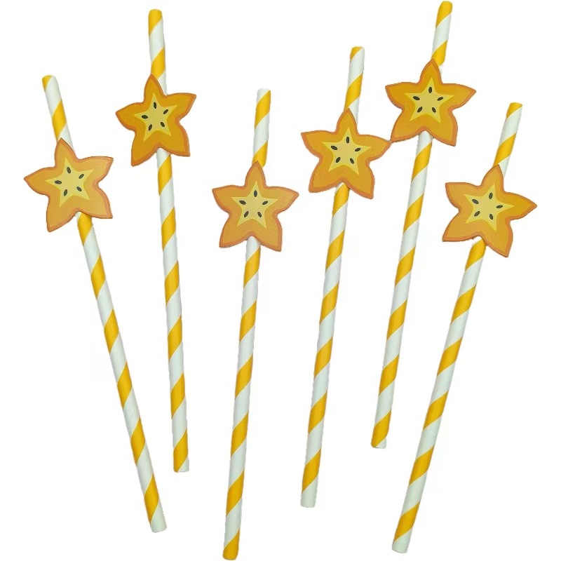 Pajar de papel de fiesta transfronteriza pajar de fruta de limón desechable degradable pajar de bebida de postre