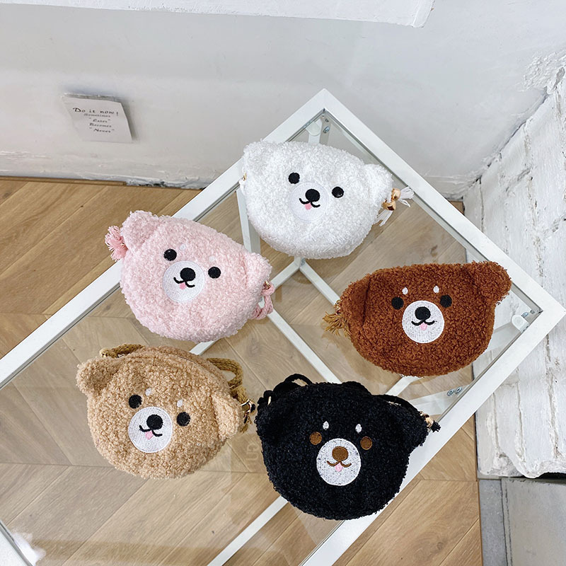 儿童斜挎包个性毛绒绒小熊卡通萌女孩单肩小包配饰包迷你包批发