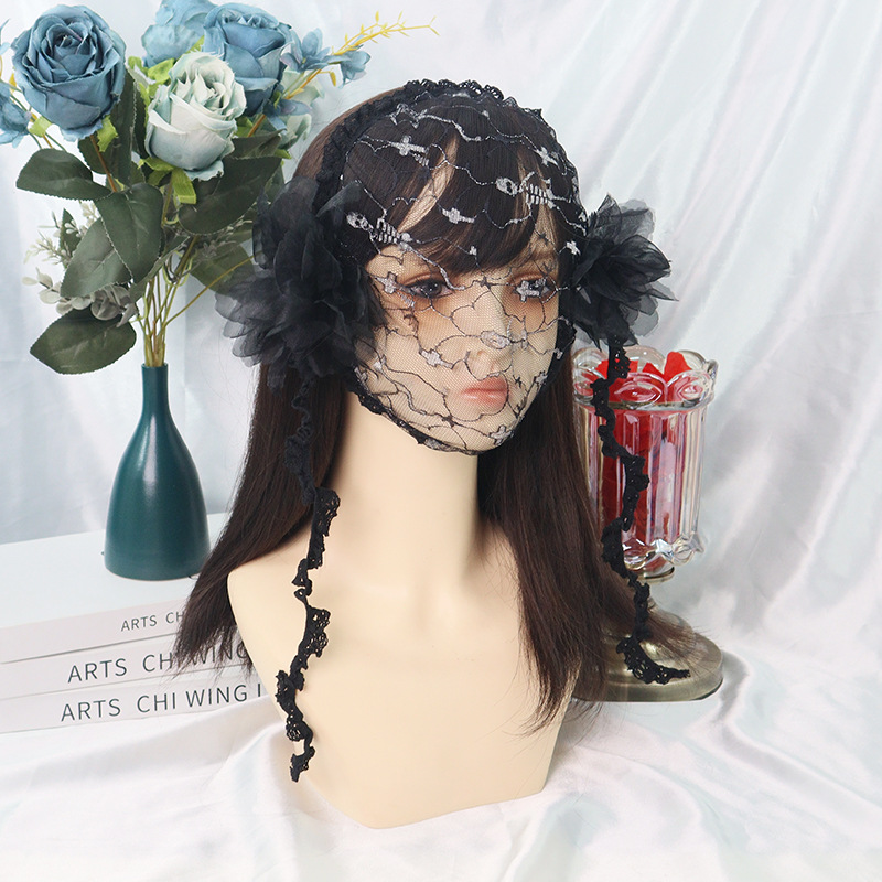 Amazon transfronterizo de encaje negro velos de cabello agujeros grandes toque de malla foto de fiesta de belleza TK