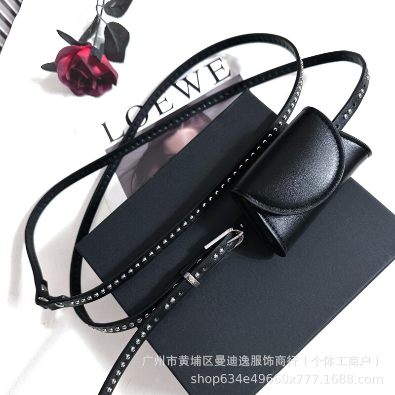 Korean-Style Black Double-Layer Studded Waist Bag Belt, Simple and High-End Leather Belt, 2026 New Model, Waist Accessory for Dresses Korean-Style Black Double-Layer Studded Waist Bag Belt, Simple and High-End Leather Belt, 2026 New Model, Waist Accessory for Dresses