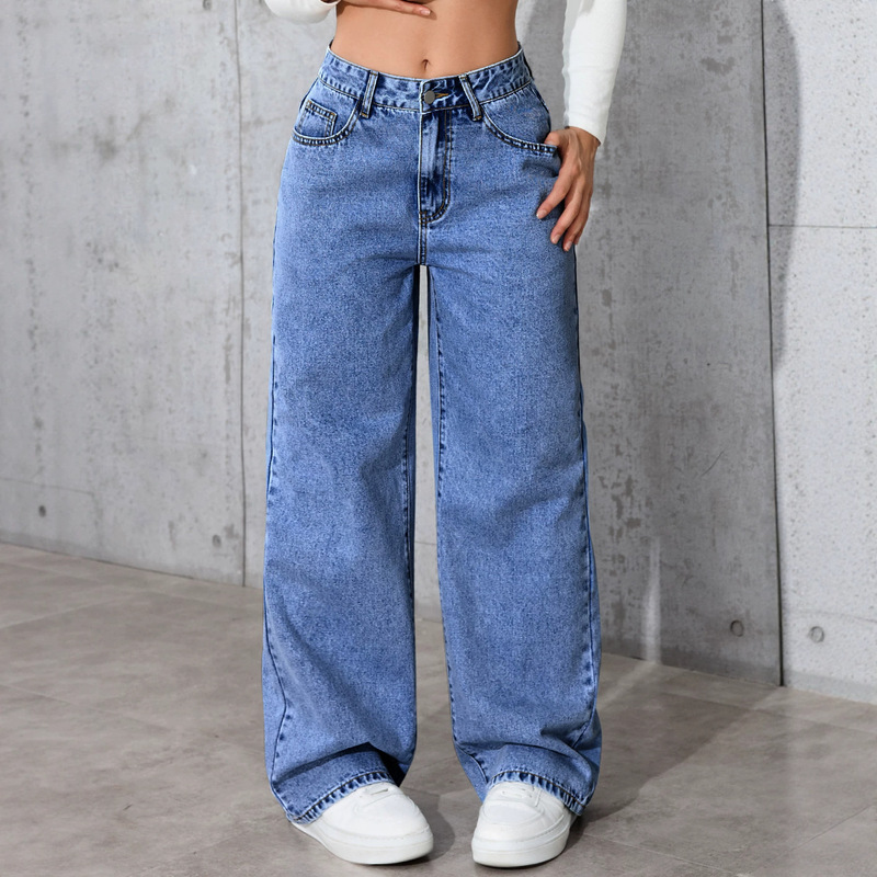 Amazon Aliexpress Women's Jeans Sweet and Spicy Style High-Waisted Plus-Size Straight-Leg Pants Loose Casual Long Pants Cross-Border Wholesale Amazon Aliexpress Women's Jeans Sweet and Spicy Style High-Waisted Plus-Size Straight-Leg Pants Loose Casual Long Pants Cross-Border Wholesale