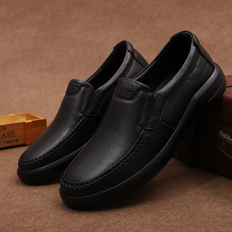 男士商務休閒粘膠鞋 英倫風皮質男鞋 個性潮流頭層牛皮柔軟皮鞋男