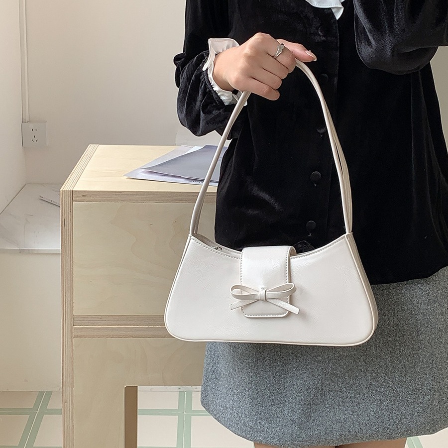 Borsa a tracolla singola rossa da donna 2024, nuova versione coreana, alla moda, minimalista, con fiocco sottobraccio_voghion.com