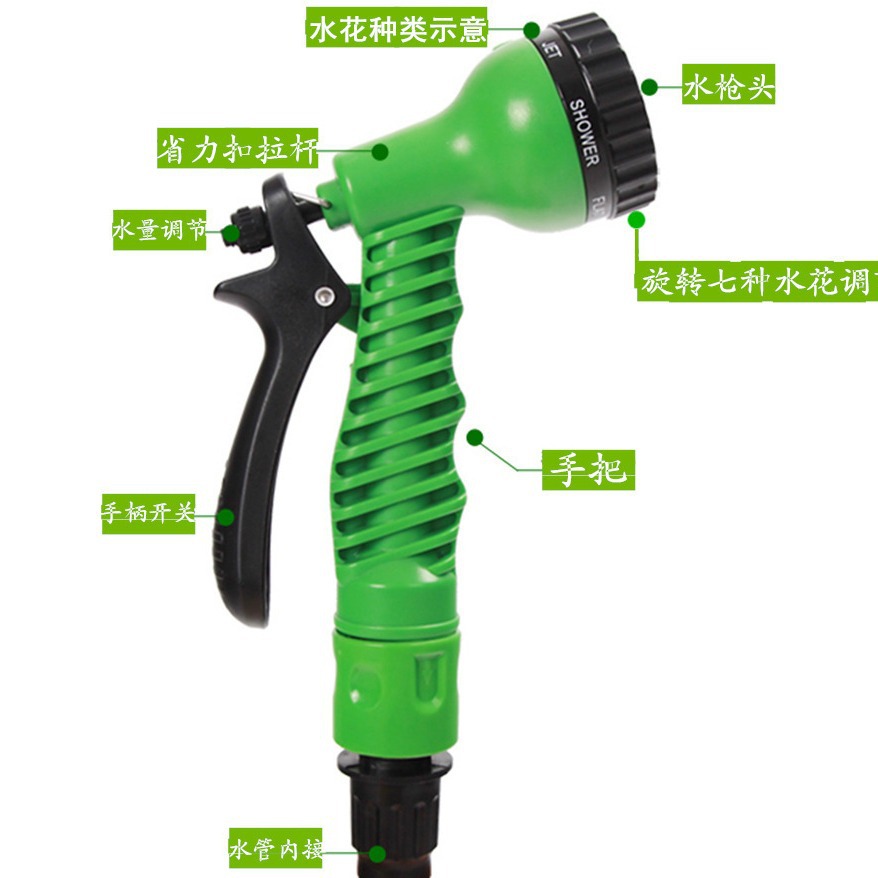 Venta directa para el hogar 3 veces la pistola de agua de lavado de autos multifunción de alta presión para regar flores manguera telescópica mágica flor jardín riego juego de flores