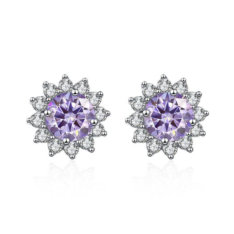 Fábrica al por mayor plata esterlina S925D color moissanita orejetos de sol para mujeres 18K platino pendientes de pareja pendientes de diamante