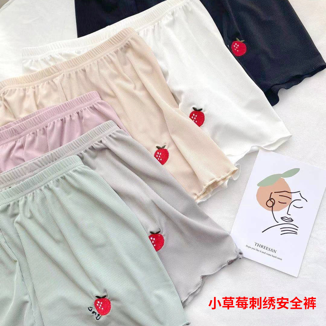 New Home Fashion Strawberry Ice Silk Safety Pants for Women Summer Anti-Slip No Roll Edge Plus Size Three Quarter Safety Underpants Japanese Style