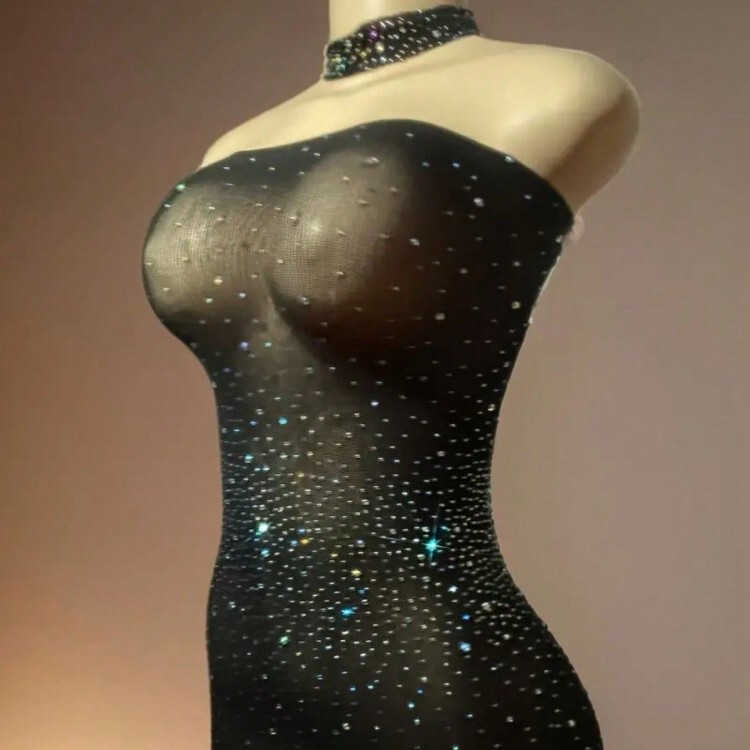 European and American Explosions Strapless Stars Flash Diamond Sexy Underwear Fishing Net Bag Hip Skirt Hot Drilling Uniform suit Cross-border Mesh Clothes