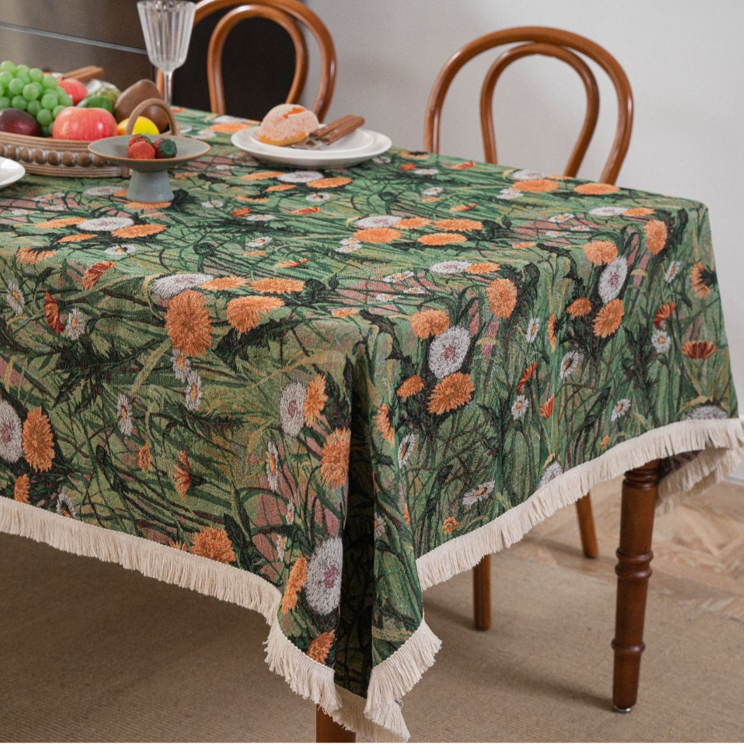 자카드 녹색 민들레 흰 수염 식탁보