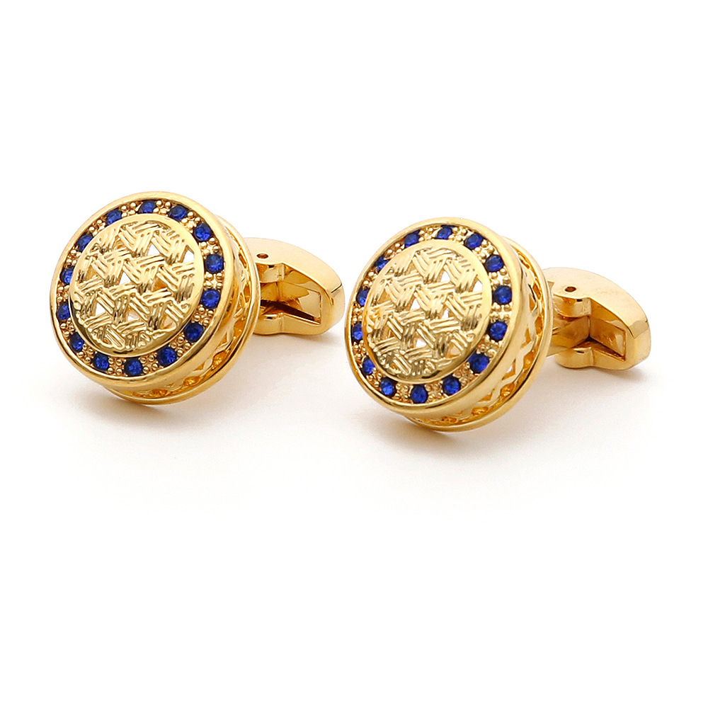 Men's Cufflinks high quality Light Luxury with Blue Crystal French Round Gold XK22S051
