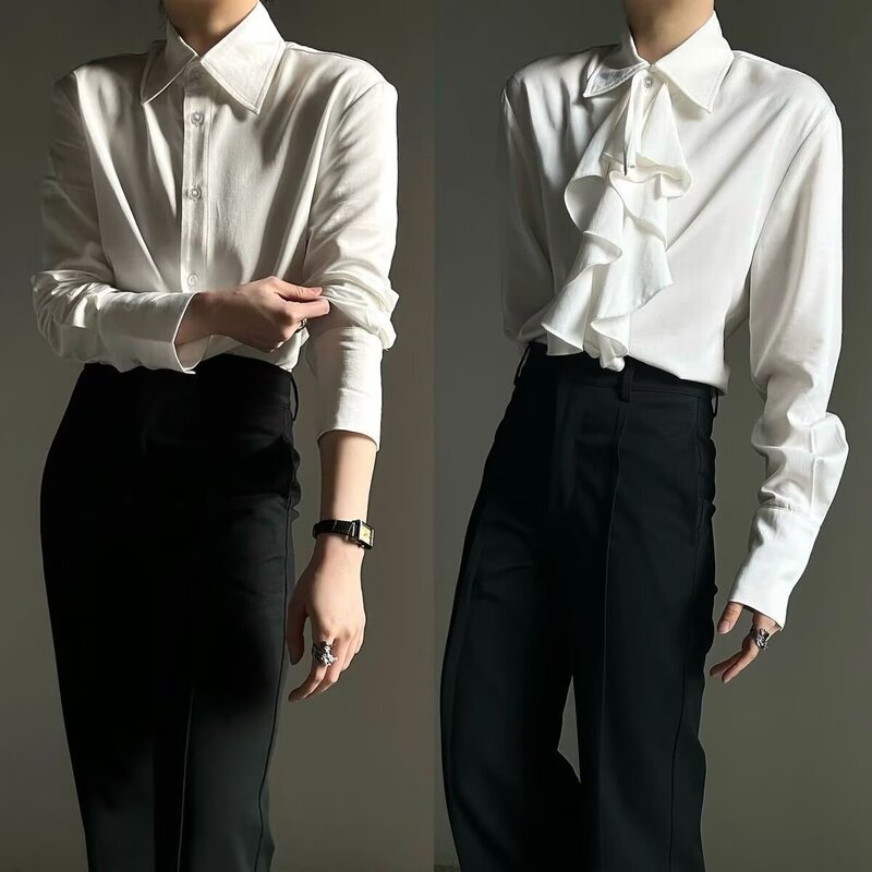 Palace-Style Performance Dress with Lotus Leaf Lace Shirt for Women, Vintage Casual Loose Long-Sleeve Shirt for Spring and Autumn, Couple's Pleated Shirt Palace-Style Performance Dress with Lotus Leaf Lace Shirt for Women, Vintage Casual Loose Long-Sleeve Shirt for Spring and Autumn, Couple's Pleated Shirt