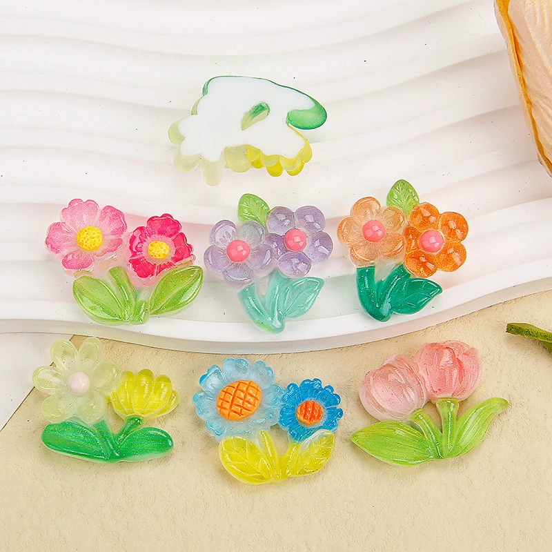 Смола Аксессуары Оптовая продажа DIY Аксессуары ледяные двойные цветы чашки для воды наклейки крем клей для волос для детей наклейки ручной работы материал