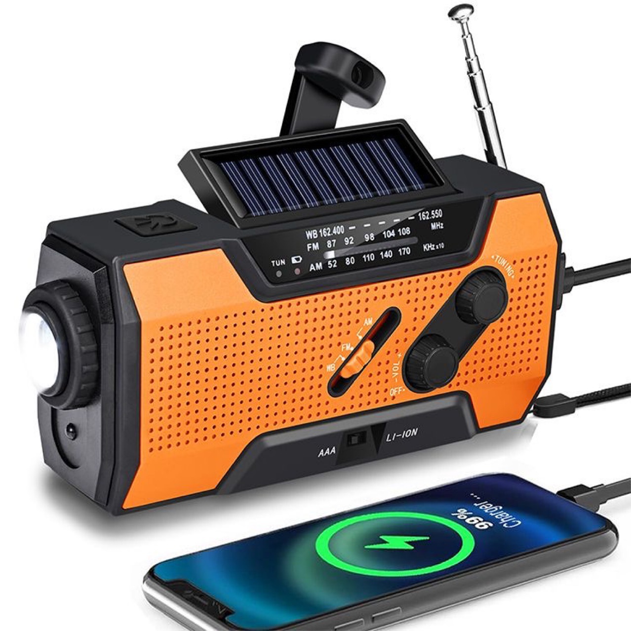 Linterna manual multifuncional al aire libre Linterna generadora de radio de carga solar de carga de material de emergencia