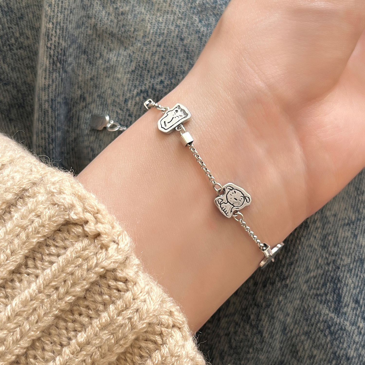 Design elegant cartoon fashionable brand silver bracelet hip-hop…