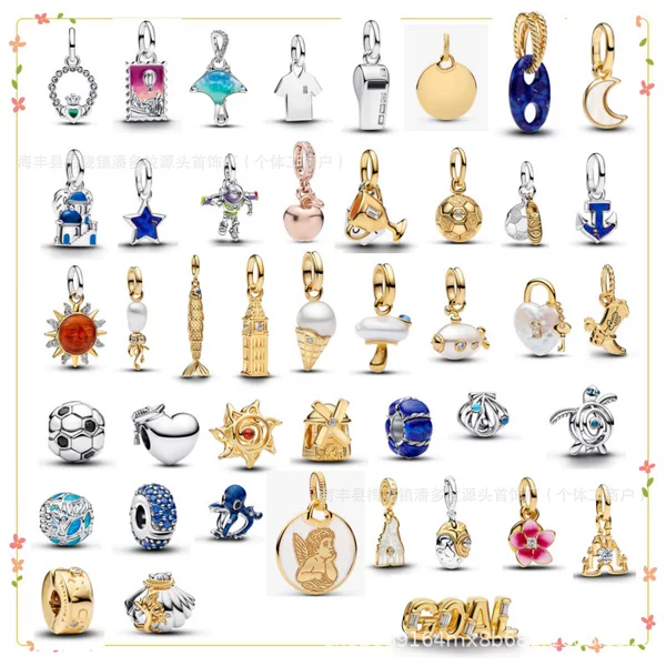 Pandora's New 925 Sterling Silver Charm in Gold Color, Heart-Shaped Castle Queen Bee Animal Pendant DIY Accessory