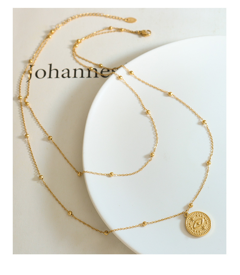 1 Piece Simple Style Round Devil'S Eye Titanium Steel Plating Layered Necklaces_colorza_5