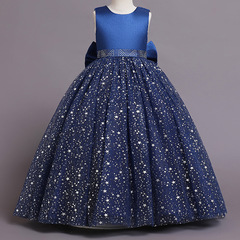 Children's formal dress new style European and American flower girl runway party wedding puffy tulle princess dress girls' sequin performance costume