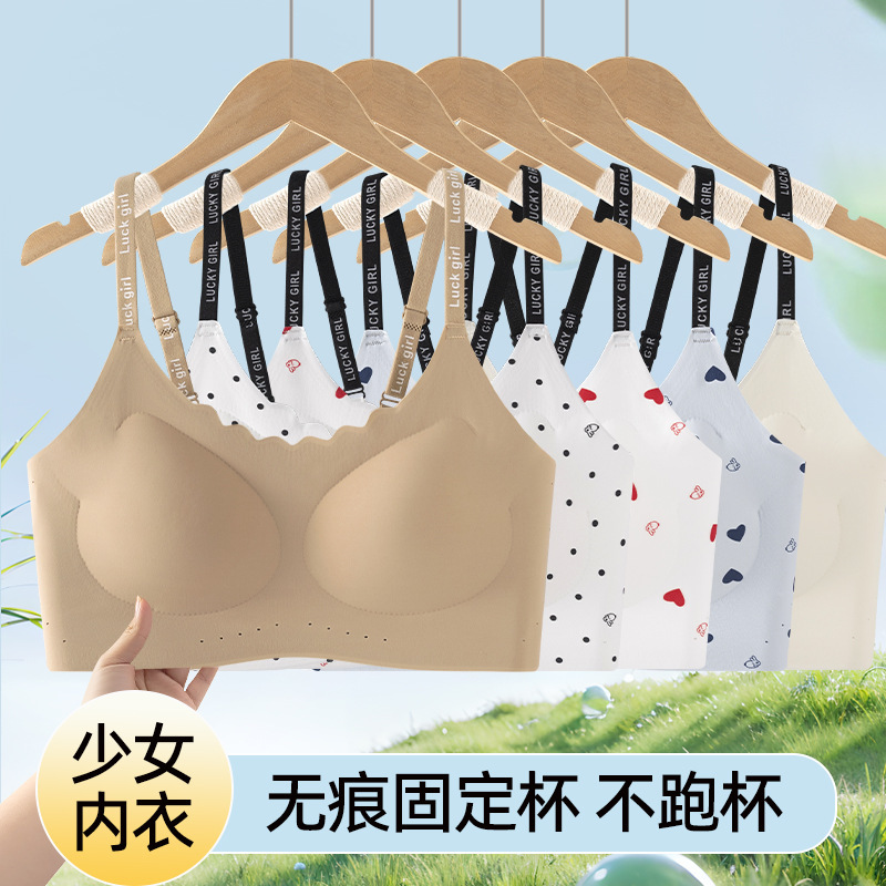 12-22 Years Old Three-Stage Underwear for Girls, Bras for Junior and Senior High School Students, Seamless, Push-Up, Fixed Cup, Breathable, No Steel Ring