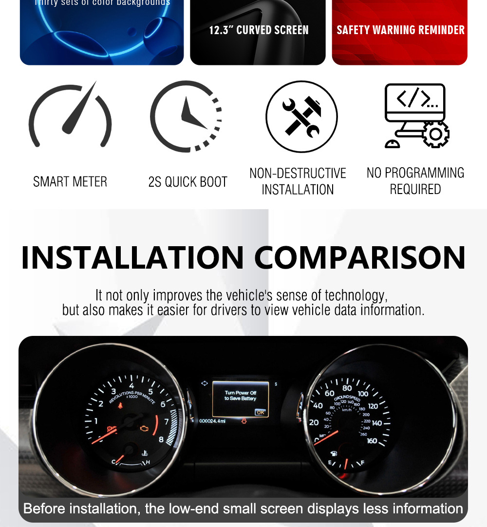 New applicable Ford Mustang Mustang2015-21 full LCD 12.3 inch smart old change new upgrade instrument