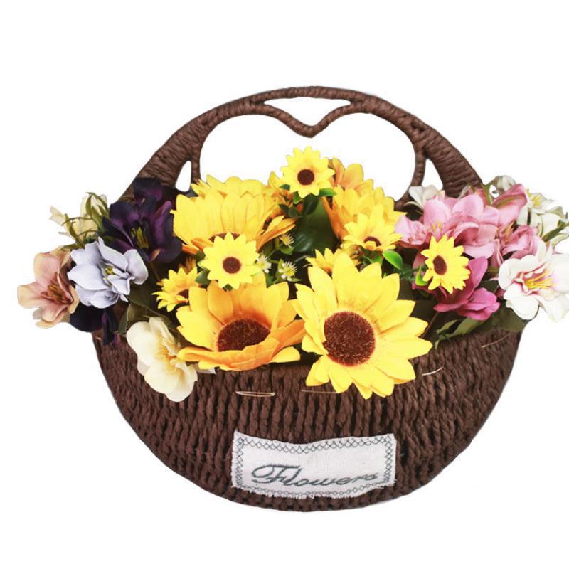 壁挂裝飾牆壁花籃花盆藤編編織吊籃子田園懸挂牆壁插花花籃包郵