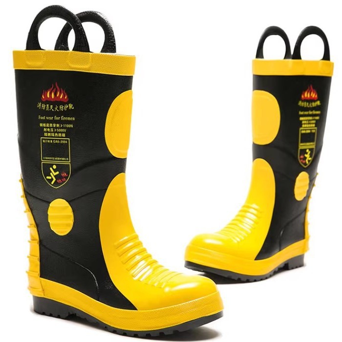 消防靴防酸碱胶靴带钢板防化 消防员灭火防护靴 防穿刺灭火靴